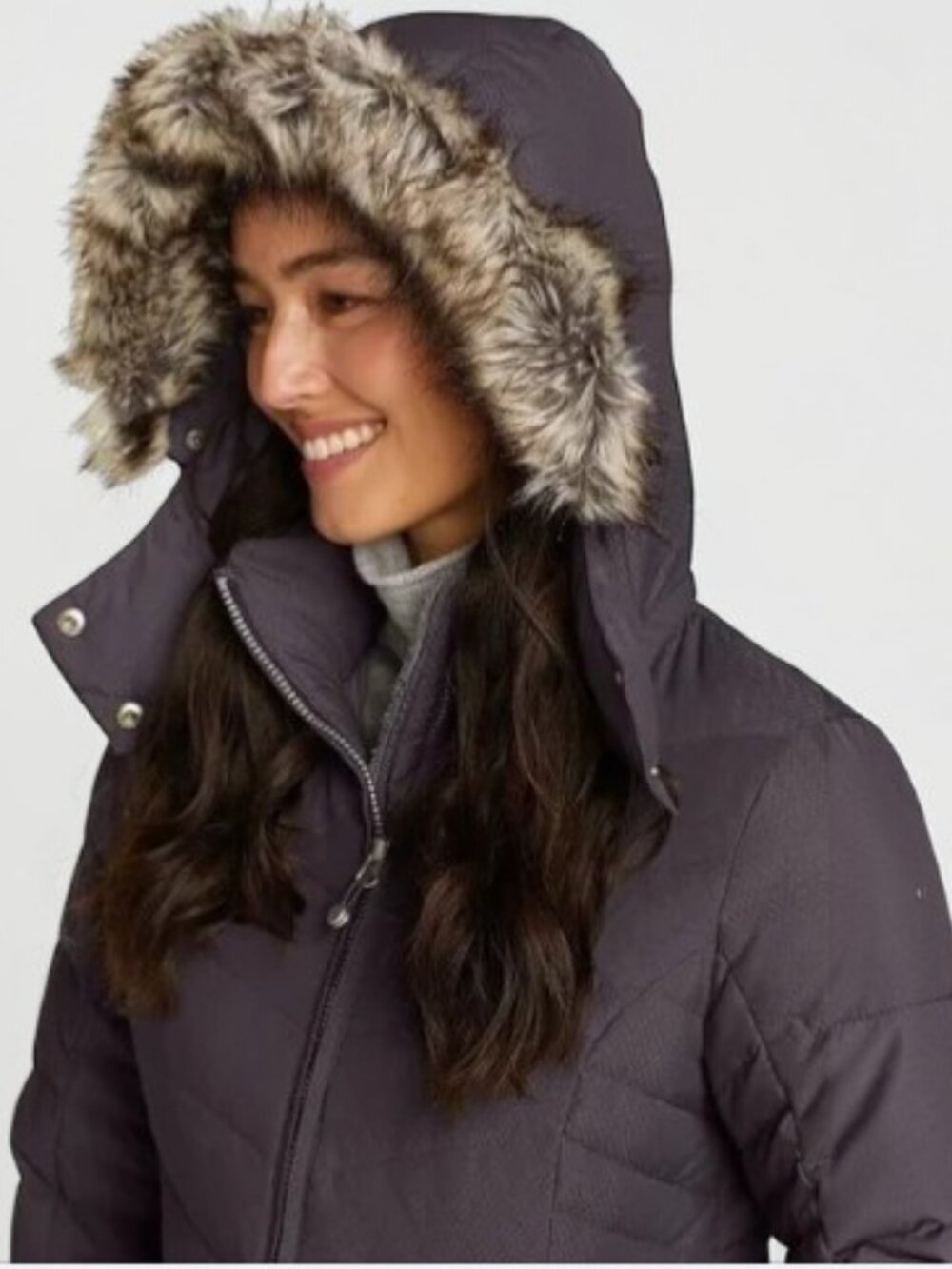Northern Reflections faux fur trim quilted puffer jacket purple women's size L